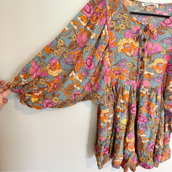 Floral Boho Romper Jumpsuit with Balloon Sleeves - Size: XL - Picture 8 of 12